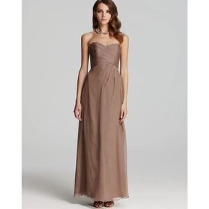 Amsale Silk Chiffon Neutral Strapless Dress Long Bridesmaid Formal Dress Size 2
